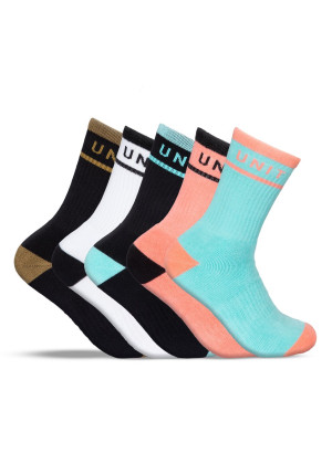 UNIT - 5 PACK LADIES BAMBOO SOCKS STAPLE HI LUX MULTI ONE SIZE